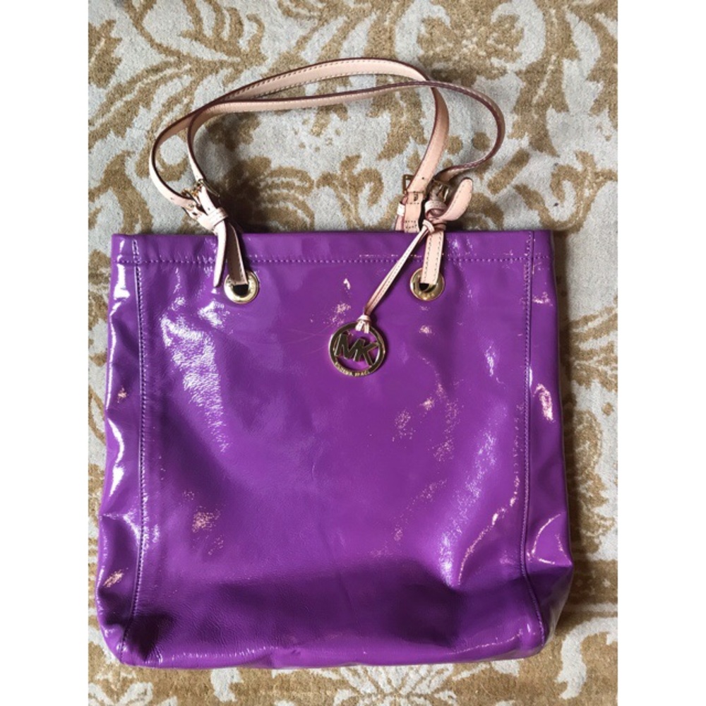 Michael Kors MK Purple Shiny Tote Shoulder Bag
